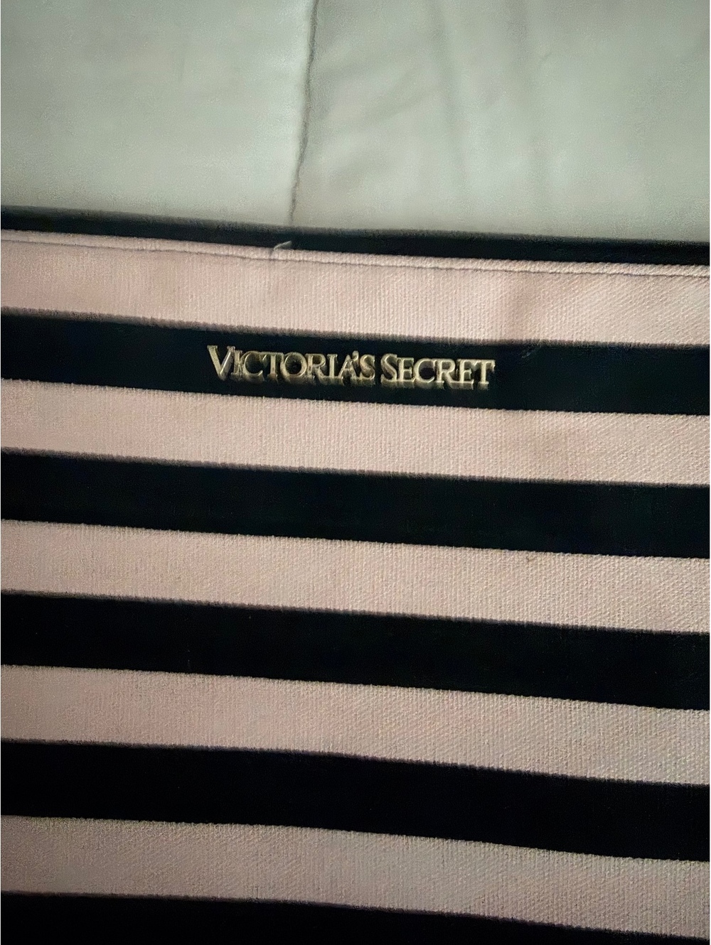 Victoria's Secret Pink and Black Striped Cosmetic Pouch